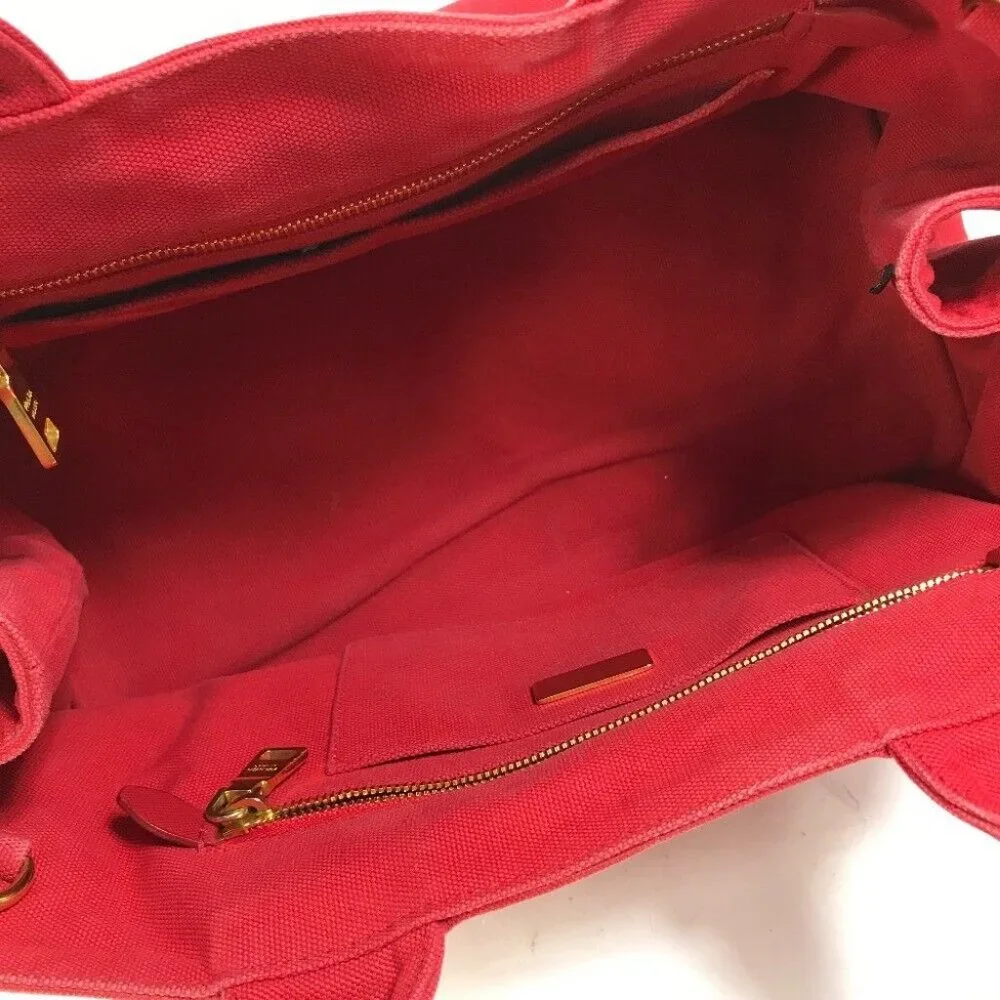 PRADA triangle logo plate Kanapa GM Bijoux Hand Bag Tote Bag Canvas Red - Picture 5 of 16